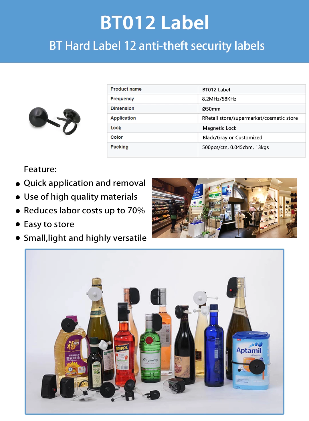 BT012 EAS RF 8.2MHz Plastic Anti Theft Security Bottle Tag For Bottled Products