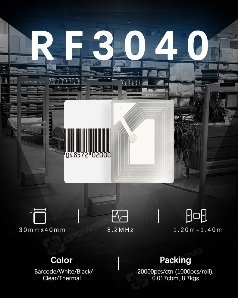 RF3040 Retail store anti shoplifting 30x40mm RF security stickers 8.2mhz soft label