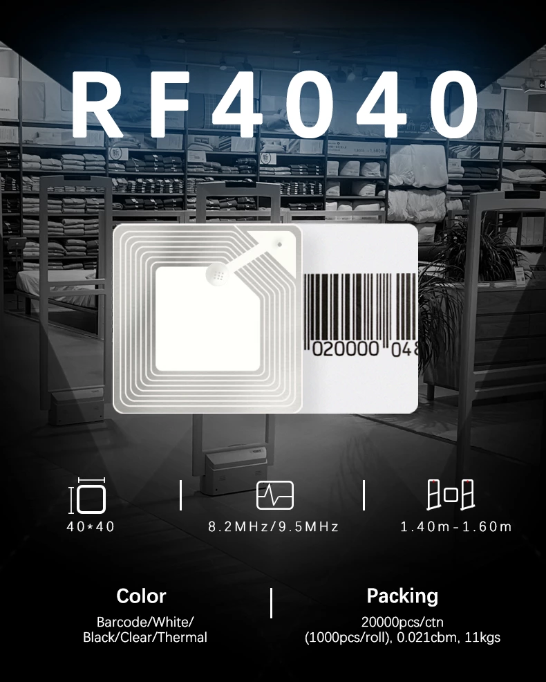 RF4040 EAS security anti theft 8.2MHz RF soft adhesive label 40x40mm